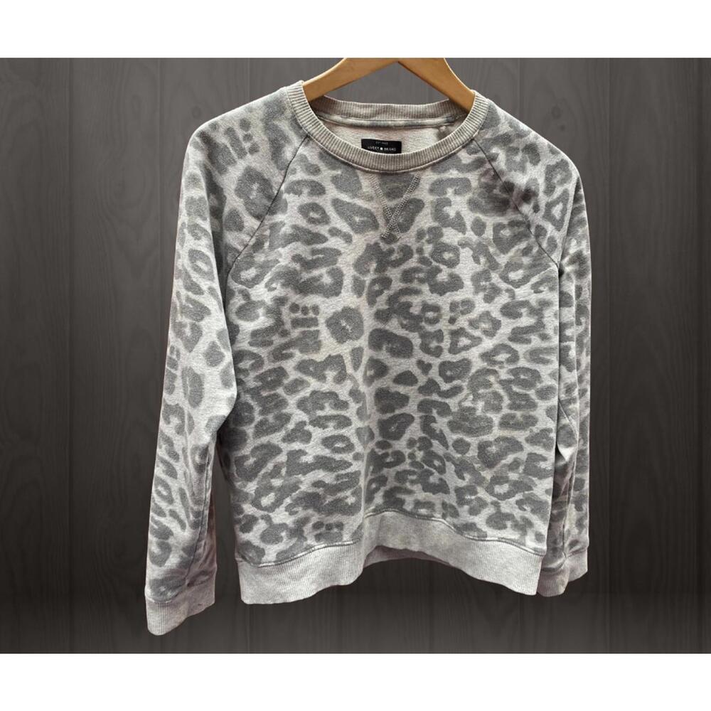 Lucky Brand Women's Cropped Gray Leopard Print Sweatshirt Large